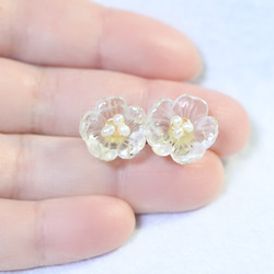 水晶珍珠花朵耳環（14.5mm，鈦柱） 第5張的照片