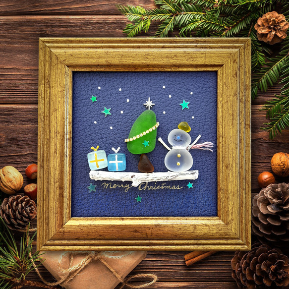 Blue*Xmas*】雪だるま シーグラスアート