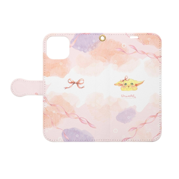 【iPhoneスマホケース】桜色　かわいい動物　フェネックの赤ちゃん　ピンク　水彩　かわいい 2枚目の画像