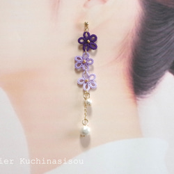 梭織蕾絲小花和棉質珍珠耳環&lt;Kikyou&gt; 第5張的照片