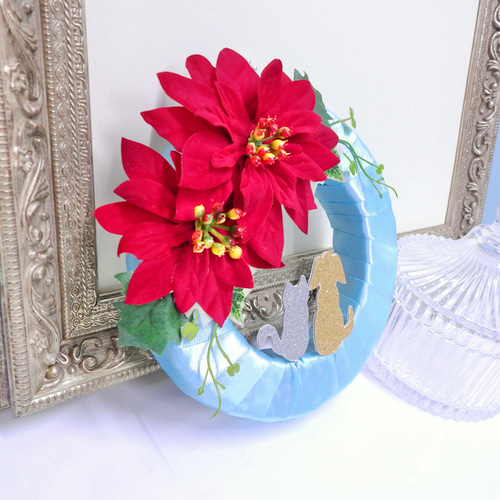 Creema限定☆新作♡＊犬猫ミニクリスマスリース（ワンニャンリース