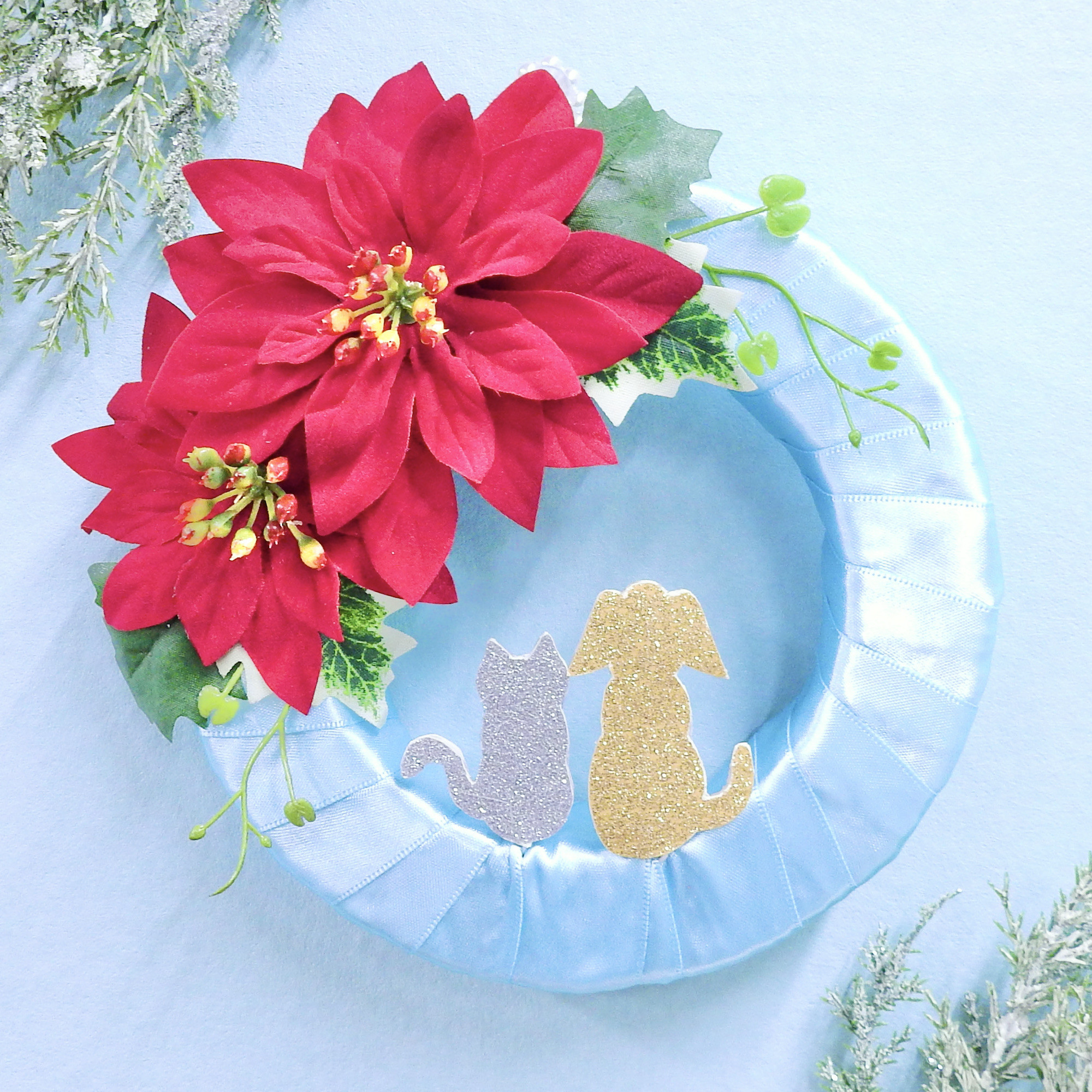 Creema限定☆新作♡＊犬猫ミニクリスマスリース（ワンニャンリース