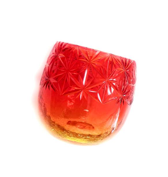 「贅沢仕上げ」琉球ガラス　たる　ｘ　東京切子　千代紙　サンセット 1枚目の画像