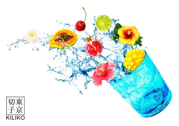 「贅沢仕上げ」琉球ガラス　たる　ｘ　東京切子　千代紙　サンセット 10枚目の画像