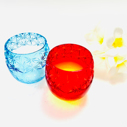 「贅沢仕上げ」琉球ガラス　たる　ｘ　東京切子　千代紙　サンセット 6枚目の画像