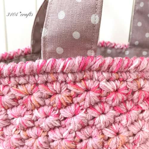 花模様の引き揃えニットバッグ＊持ち手布＊内布付き ハンドバッグ 3104