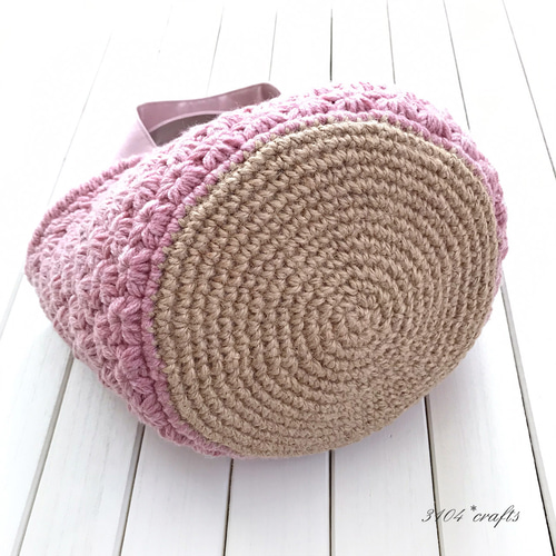 花模様のニットバッグ＊持ち手布＊内布付き＊スモーキーピンク