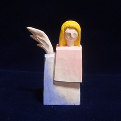 木彫刻 アート『 沈黙の天使 』 エンジェル 芸術 アート 女性 ハンドメイド 松 手彫り 彫刻 1枚目の画像