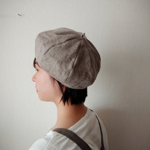 リネンウールのほっこりベレー帽☆モカ☆５６cm 5枚目の画像