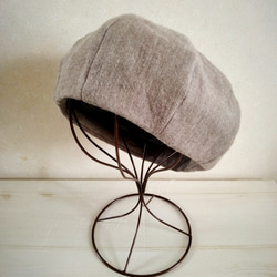 リネンウールのほっこりベレー帽☆モカ☆５６cm 1枚目の画像