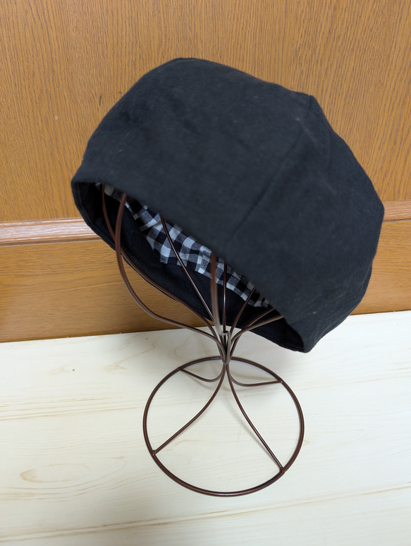 ブラックリネンのほっこりベレー帽☆黒☆５６cm〈受注制作〉再販×2 1枚目の画像
