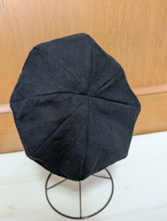 ブラックリネンのほっこりベレー帽☆黒☆５６cm〈受注制作〉再販×2 2枚目の画像
