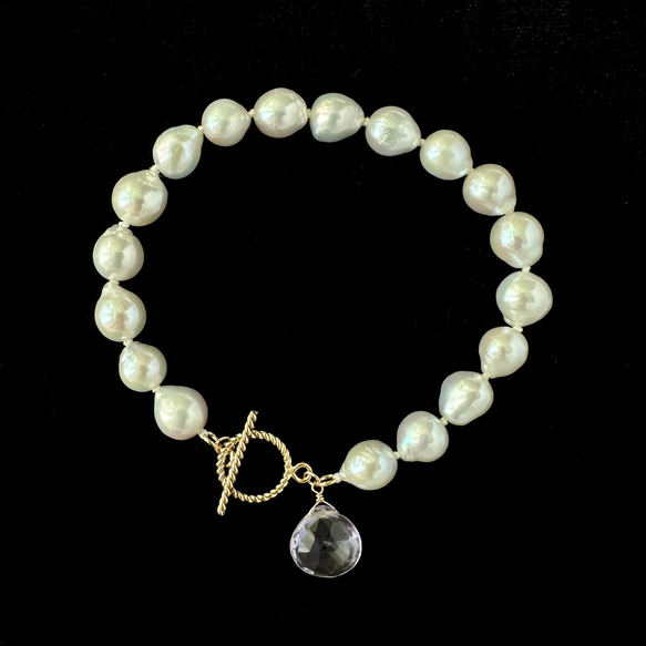 バロック淡水パールとアメジストのしなやかオールノット