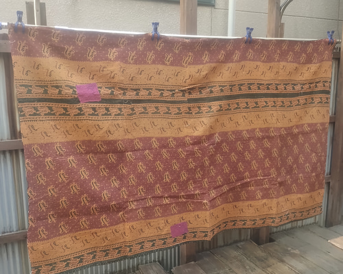 ヴィンテージ生地　古布　ラリーキルト　インドの刺し子　約126cm×202cm 815e7fe89b8ff16adf453214db0e53