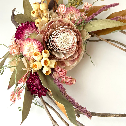 値下げしました□ピンクのドライフラワーリース□ ナチュラルリース  
