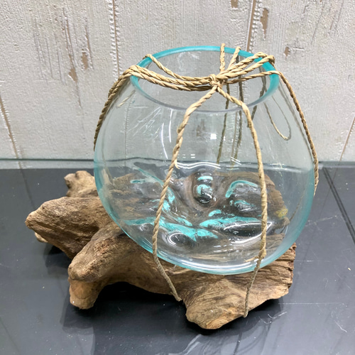 送料無料】バリ島流木ガラスw29×d23×h15cm