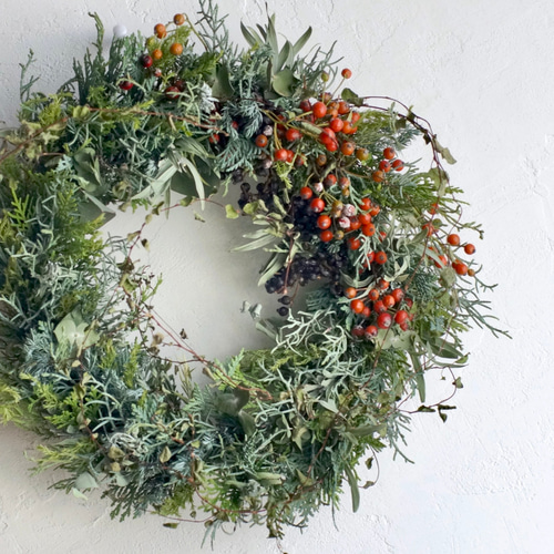 早割】赤い実のクリスマスリース 直径24cm ドライフラワー リース