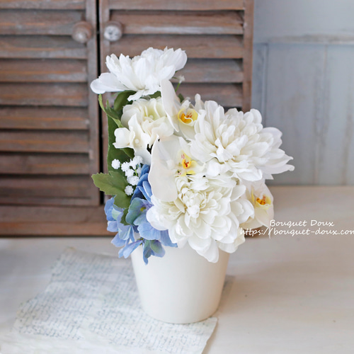 仏花　御供え花　造花　7月アレンジNo.7 造花 仏花 御供え花 法事 お彼岸 初盆 仏壇 アレンジメント