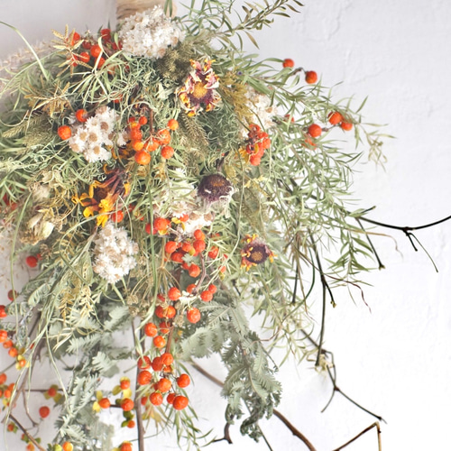 ツルウメモドキのスワッグ 長さ50cm ドライフラワー スワッグ 赤 退職