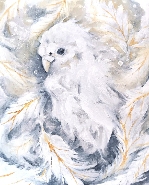アート原画：「羽渦」キャンバス木枠/油絵/動物/鳥 1枚目の画像