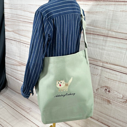 [免運費] 帆布大單肩包，飾有令人驚奇的貓咪單點刺繡和內袋 第9張的照片