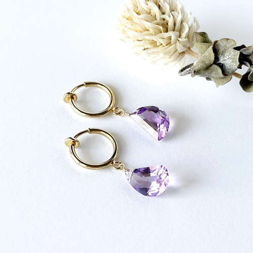 アメジスト✳︎月型ファセットカット【チャーム】【ピアス
