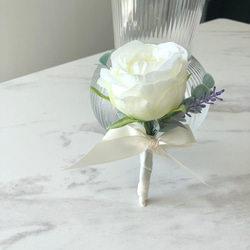 ホワイトローズ♪ウェディングブーケ ブートニア付き 造花ブーケ アーティフィシャルブーケ ブライダルブーケ 8枚目の画像