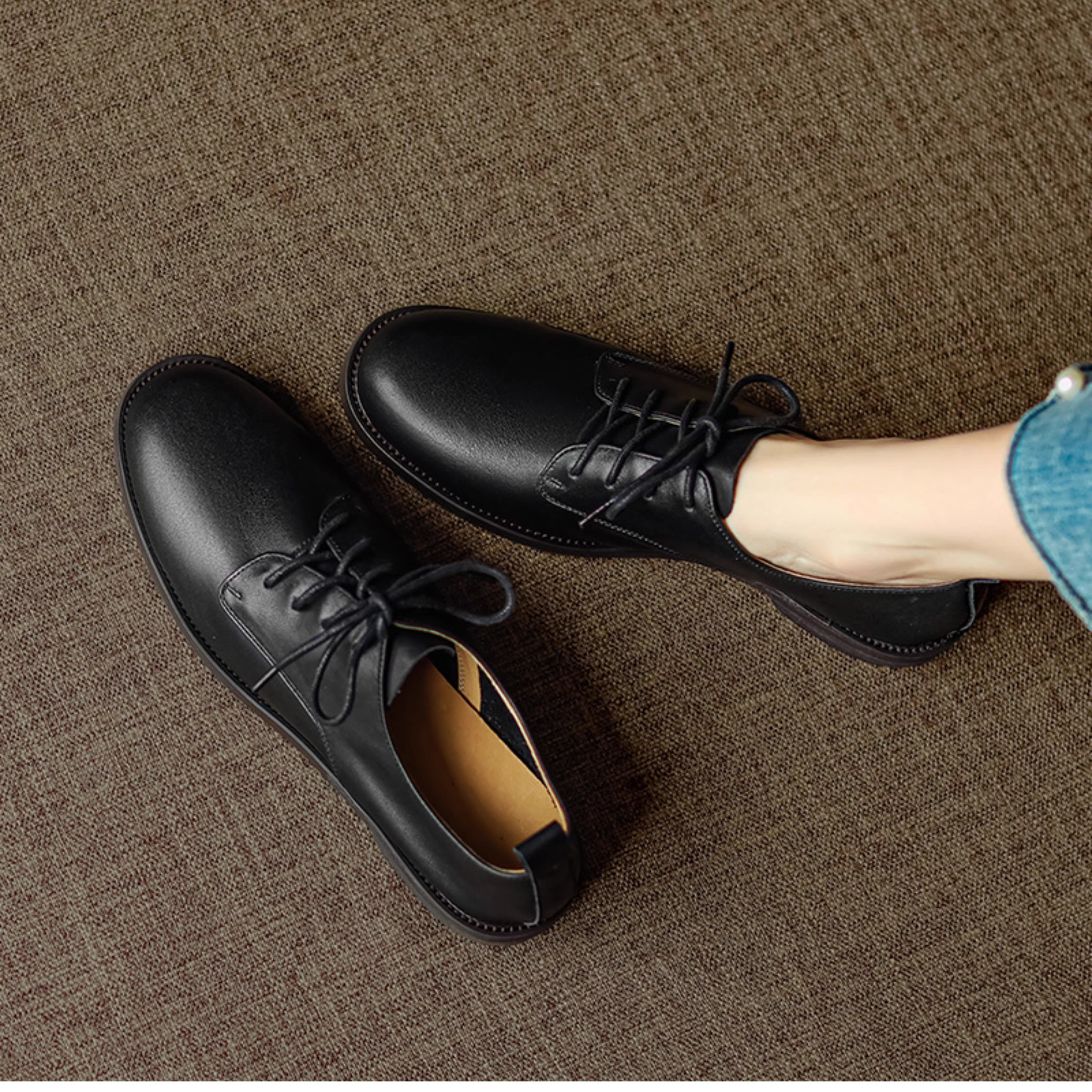 高級感 本革製スニーカー レースアップシューズ おじ靴 マニッシュ お呼ばれ レザー 綺麗 上品印象 ソフト クッション