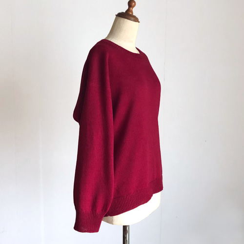 クルーネックセーター えんじ色 ウール100％ ニット・セーター