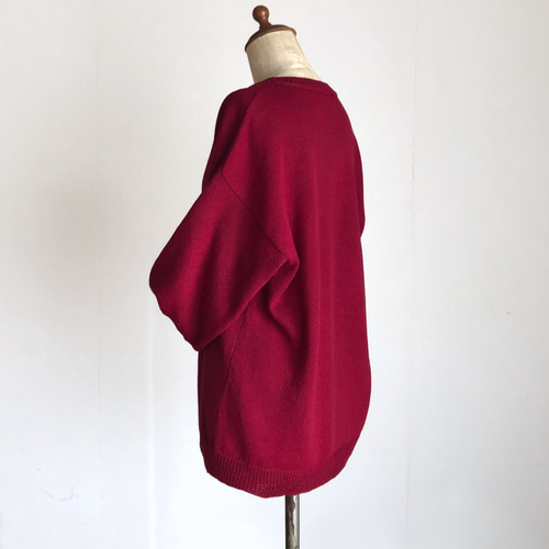 クルーネックセーター えんじ色 ウール100％ ニット・セーター