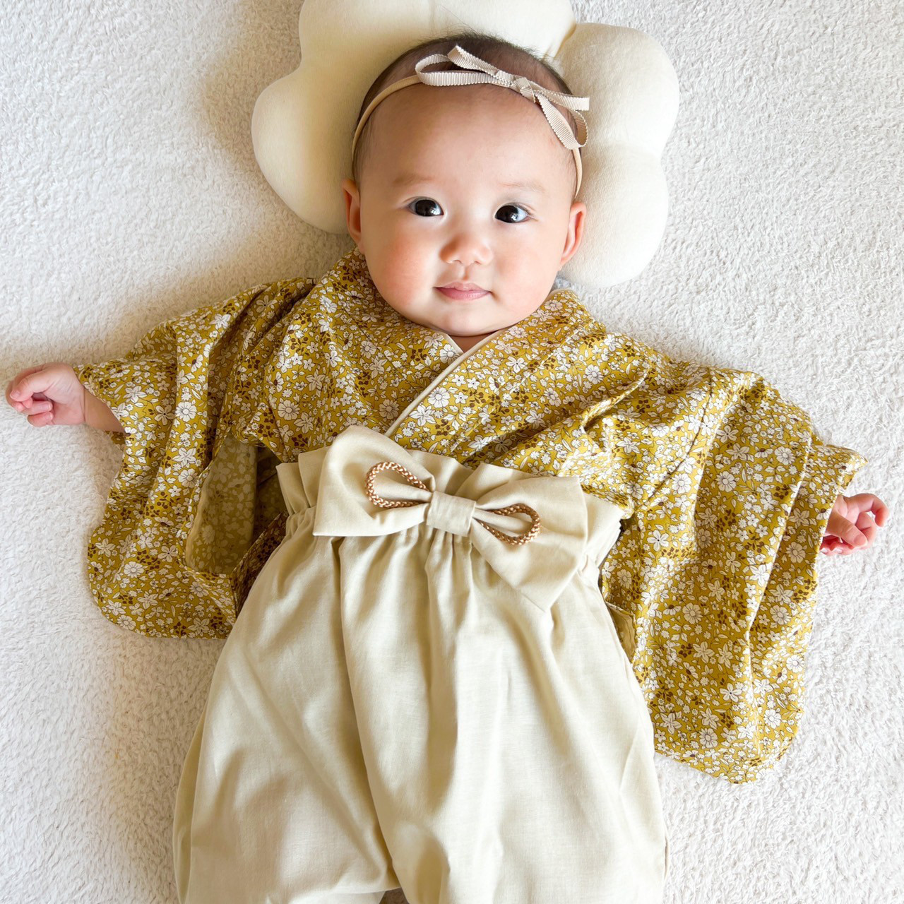 《再販》イエロー小花　袴　七五三　7歳　前撮り　出産祝い　初節句100日祝い　甚平　クリスマス　お宮参り