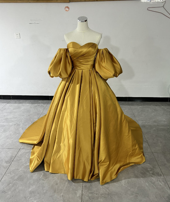 3wayマスタードイエロー カラードレス ウエディング ベアトップ  