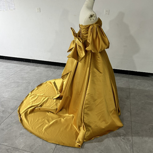 3wayマスタードイエロー カラードレス ウエディング ベアトップ  