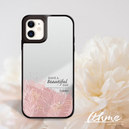 iphone7/7plus☆ピンクミラーに名前が入れられるスマホケース ミラー / Beautiful ☆ 名入れ可【スマホケース・耐衝撃グリップ