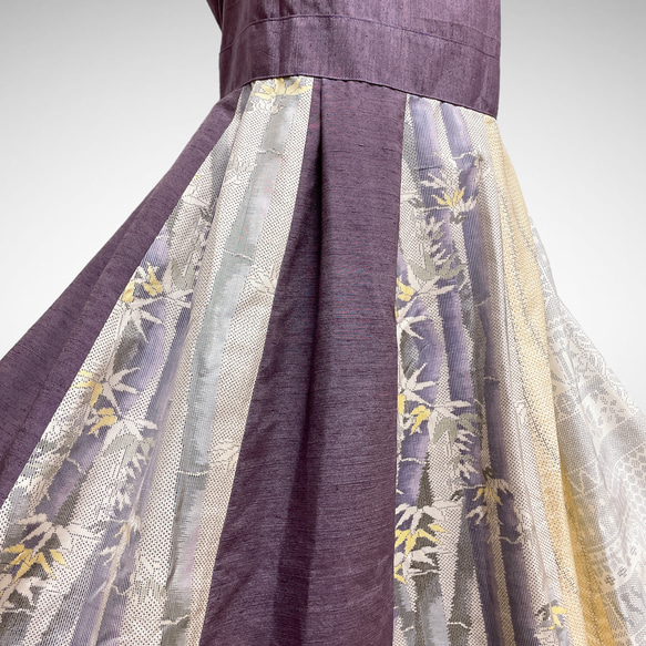 L～2L 和柄MIX パッチワーク ワンピース 結婚式 演奏会 雅楽 着物ドレス 着物リメイク 紫黄色 B51006 6枚目の画像