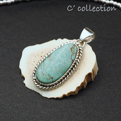 C2N-12 American Turquoise  Silver Pendant Top アメリカターコイズ シルバー 2枚目の画像