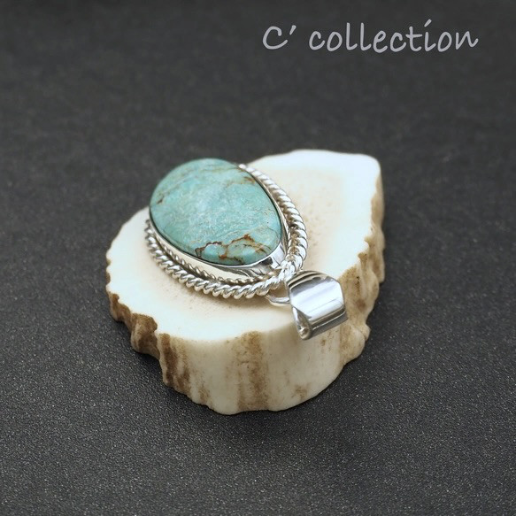 C2N-12 American Turquoise  Silver Pendant Top アメリカターコイズ シルバー 3枚目の画像