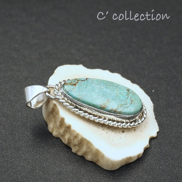 C2N-12 American Turquoise  Silver Pendant Top アメリカターコイズ シルバー 4枚目の画像