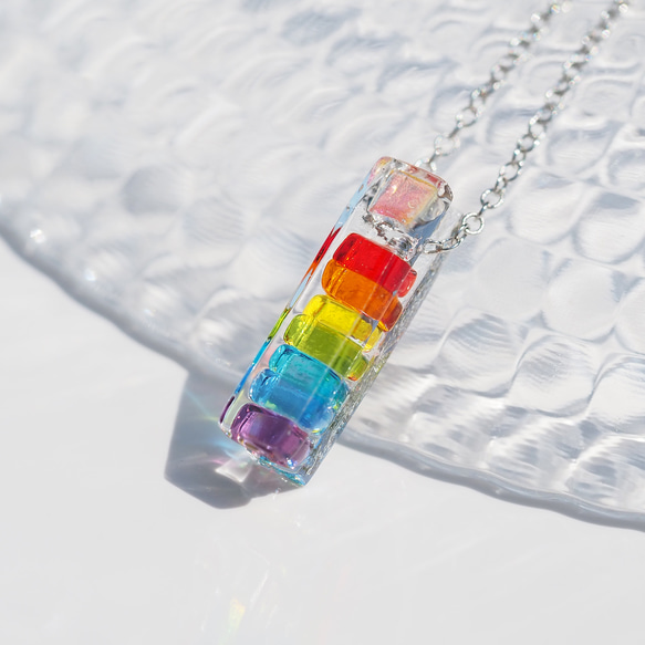 發光彩虹色玻璃「Rainbow [Petit]」項鍊 [棉繩，925 銀可選] [定制] &lt;&lt;免運費&gt;&gt; 第9張的照片