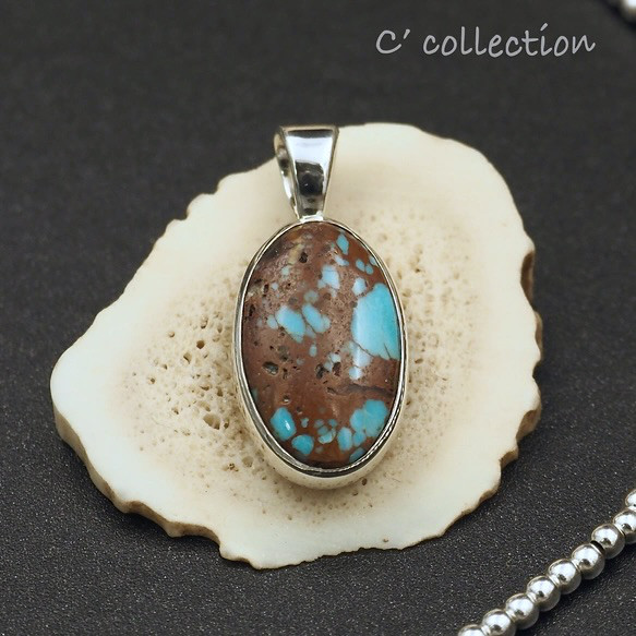 C2N-13 American Turquoise  Silver Pendant Top アメリカターコイズ トップ
