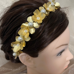 髪飾り ヘッドドレス 結婚式 卒業式 成人式 花冠 ゴールド カチューシャ 2枚目の画像