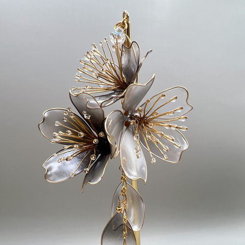 桜 -黒銀- 簪 ディップアート アメリカンフラワー 卒業式 入学式