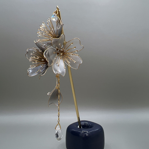 桜 -黒銀- 簪 ディップアート アメリカンフラワー 卒業式 入学式