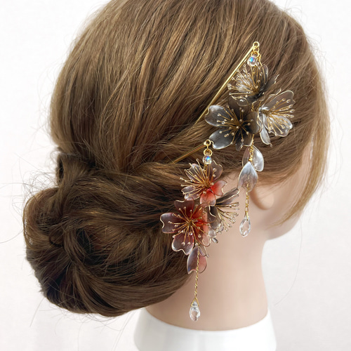 【豪華】ディップアート　簪　キラキラ　髪飾り　成人式　卒業式 青　黒　牡丹 豪華】ディップアート 簪 キラキラ 髪飾り 成人式 卒業式 結婚式