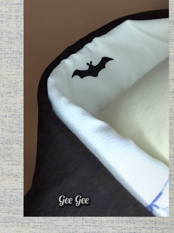 手刺繍半襟  スパイダーウェブ ハロウィン 衣紋柄2WAY　カボチャ と　蝙蝠 7枚目の画像