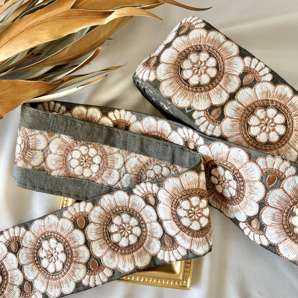 30cm  インド刺繍リボン シルク  花柄 6枚目の画像