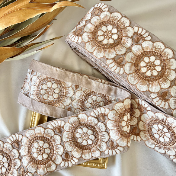 50cm  インド刺繍リボン シルク  花柄 4枚目の画像