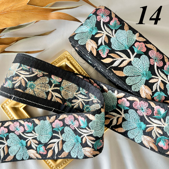 30cm  インド刺繍リボン シルク  花柄 17枚目の画像