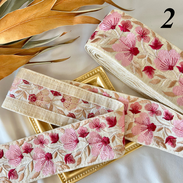 30cm  インド刺繍リボン シルク  花柄 5枚目の画像