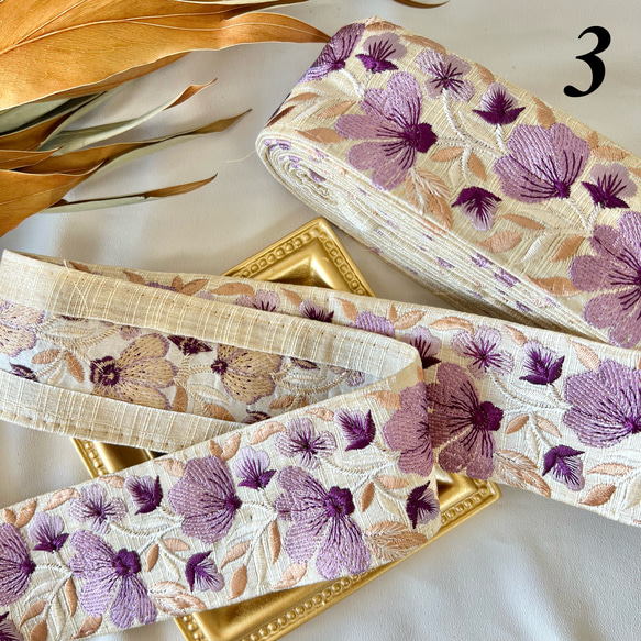 50cm  インド刺繍リボン シルク  花柄 6枚目の画像
